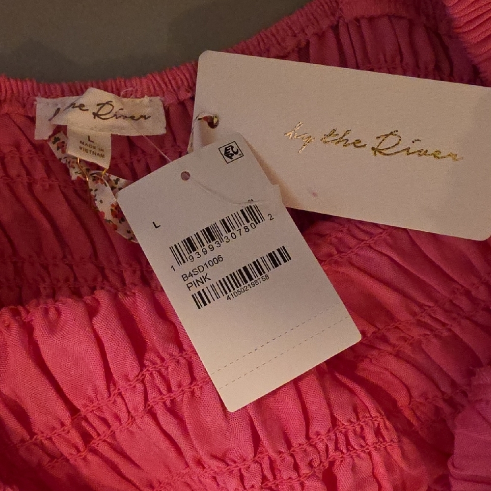 By the River Women's Pink smocked Tiered Maxi dress Size L new with tags - Picture 8 of 10